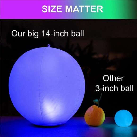 Solar Floating Pool Lights - Pack of 2 Solar Powered Color Changing 14-inch Ball - Picture 4 of 6